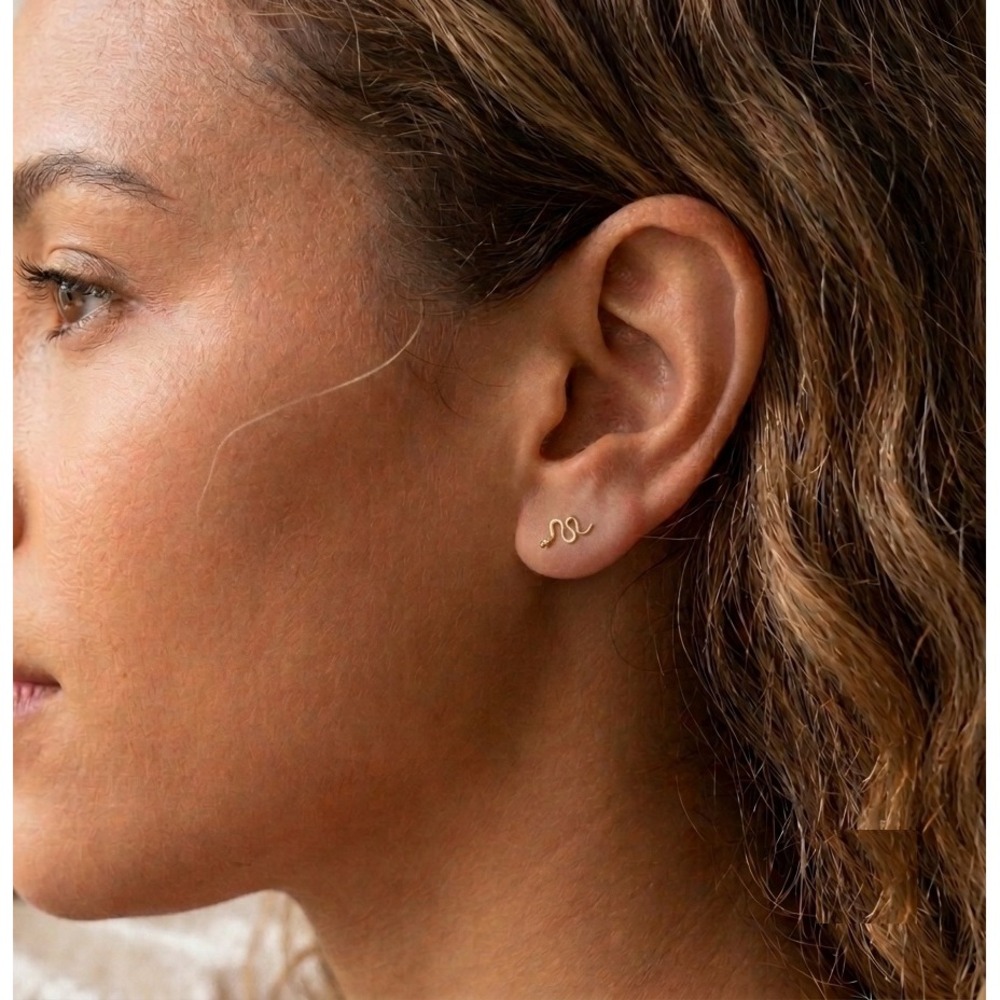 14K Yellow Gold Snake Wire Stud Women's Earrings